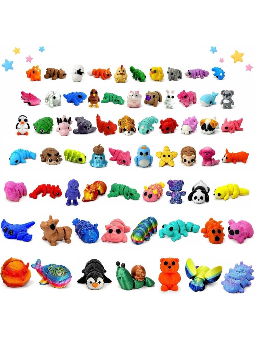 120PCS Mini Articulated Fidget Toys - 3D Printed Animal Figures for Fun Play